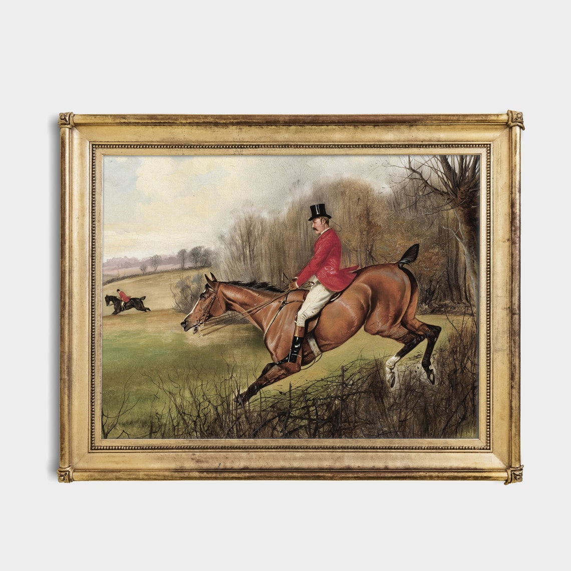 Huntsman Red Coat Jumping Hedge Autumn Field Vintage Hunt Poster - Image 2