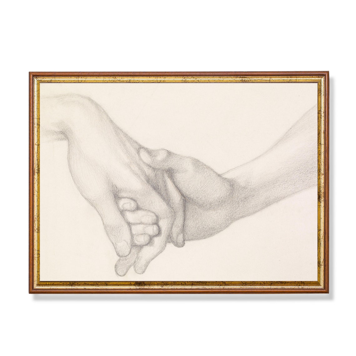 Two Hands Clasped Tender Pencil Sketch Vintage Drawing Poster