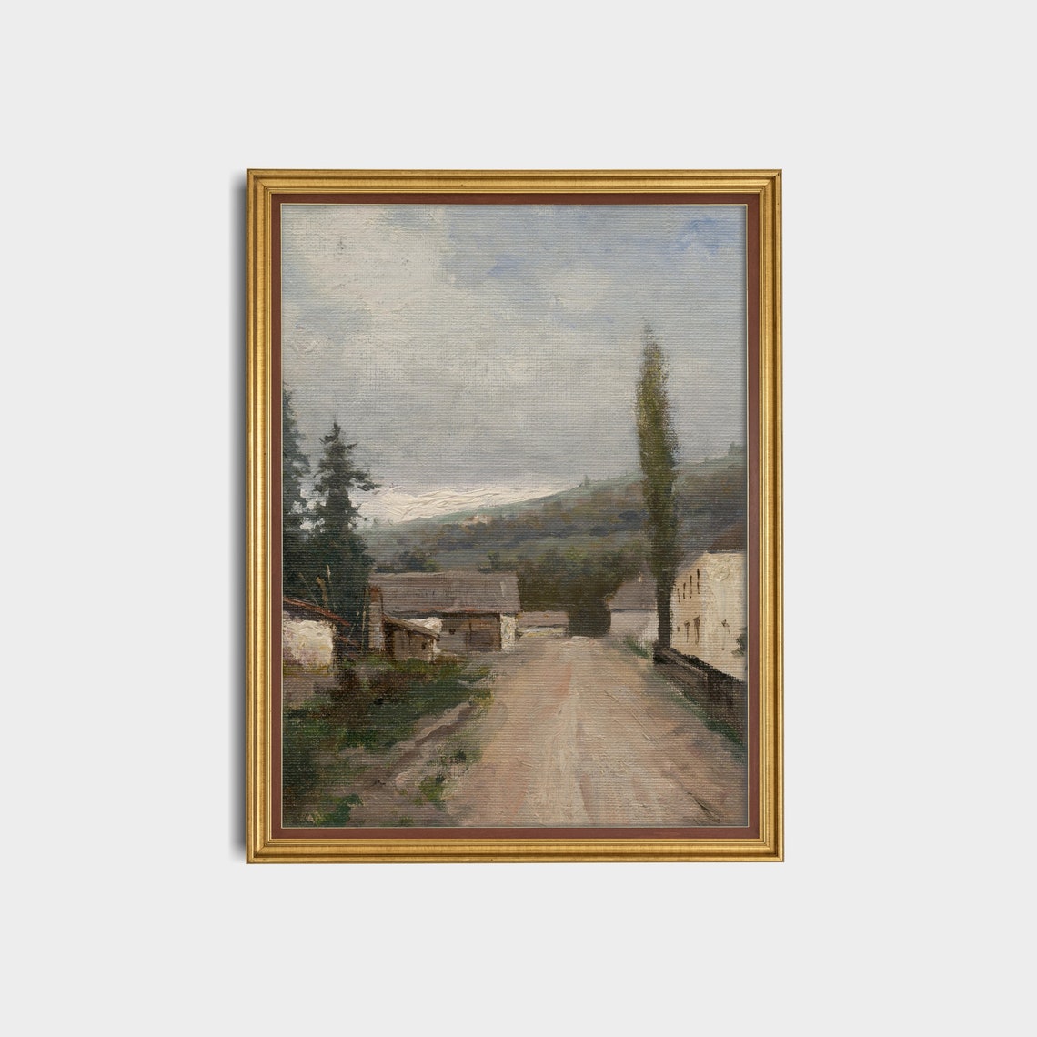 Rustic Village Road with a Tall Poplar Tree Vintage Vertical Poster - Image 3