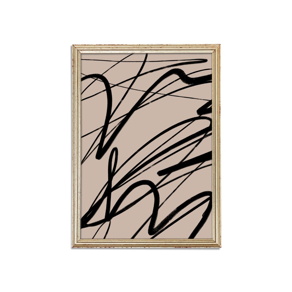 Gestural Black Brushstroke Abstract on Warm Taupe Modern Poster - Image 3