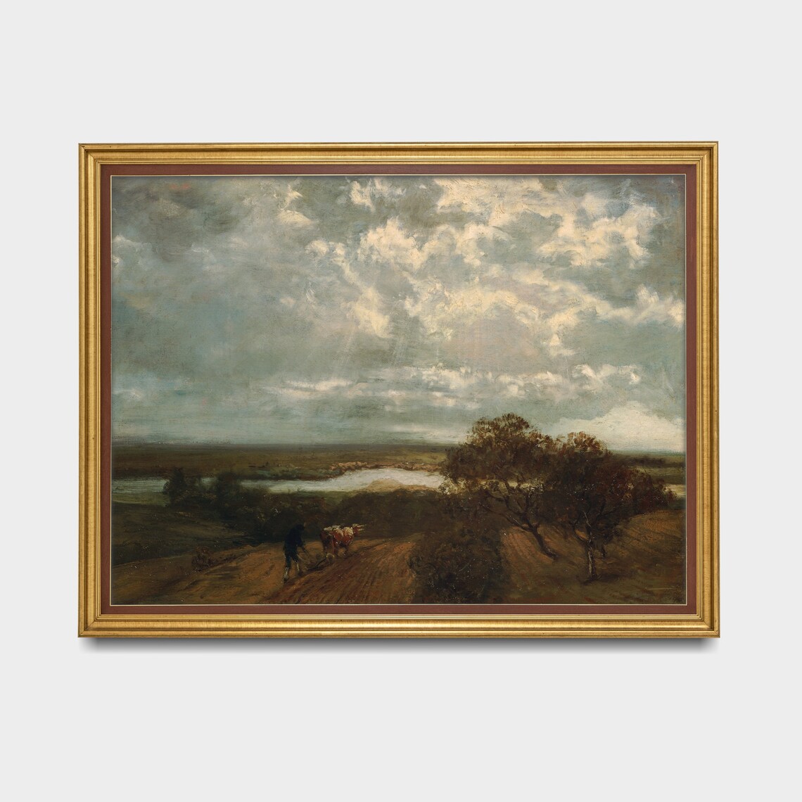 Stormy Countryside With Ploughman And Oxen Vintage Rural Poster - Image 3