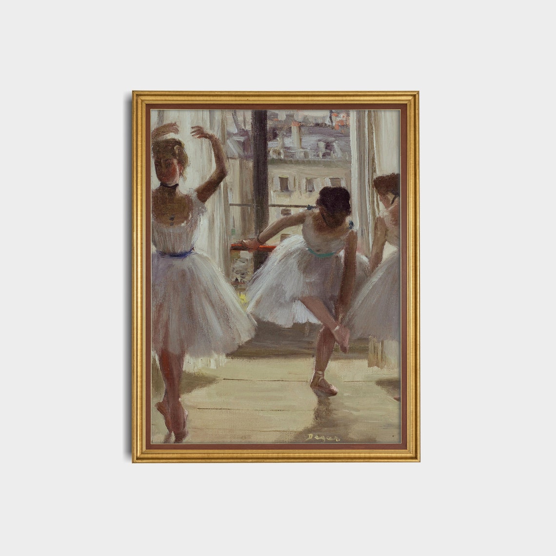 Three Ballet Dancers at the Barre in a Studio Signed Degas Art Poster - Image 2