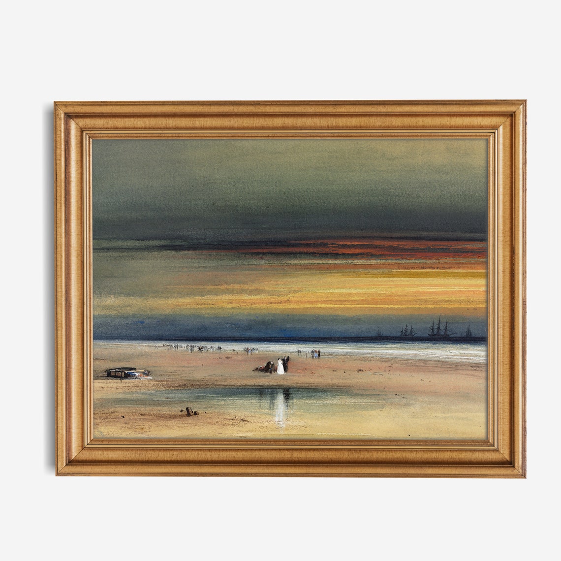 Vintage Seascape Painting Antique Sunset Fine Print Moody Rustic Ocean Beach Wall Art Coastal Decor - Image 2