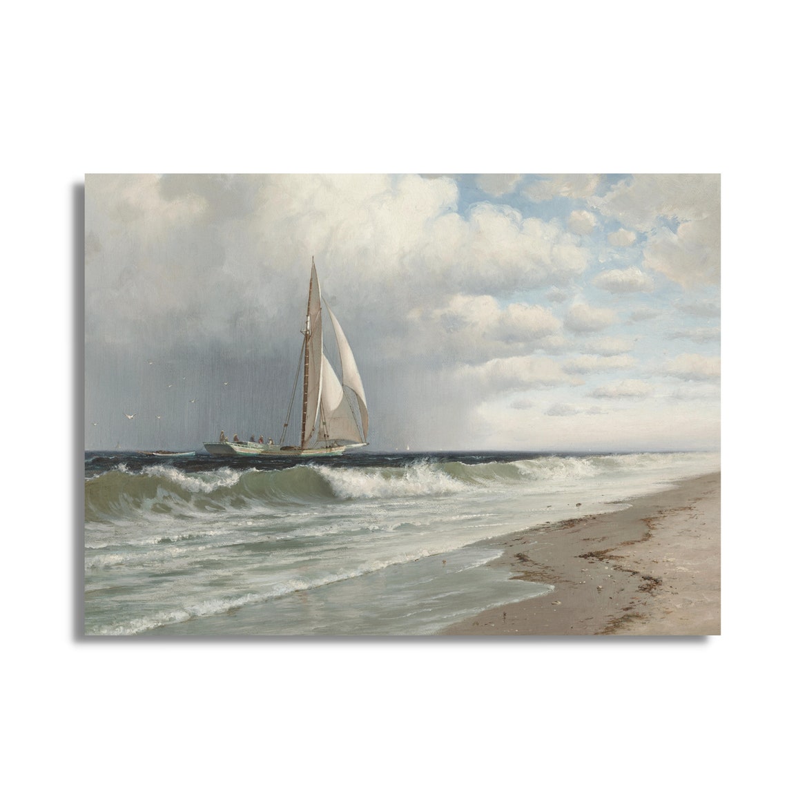 Sailboat With Full White Sails Riding Breakers Vintage Beach Poster - Image 3