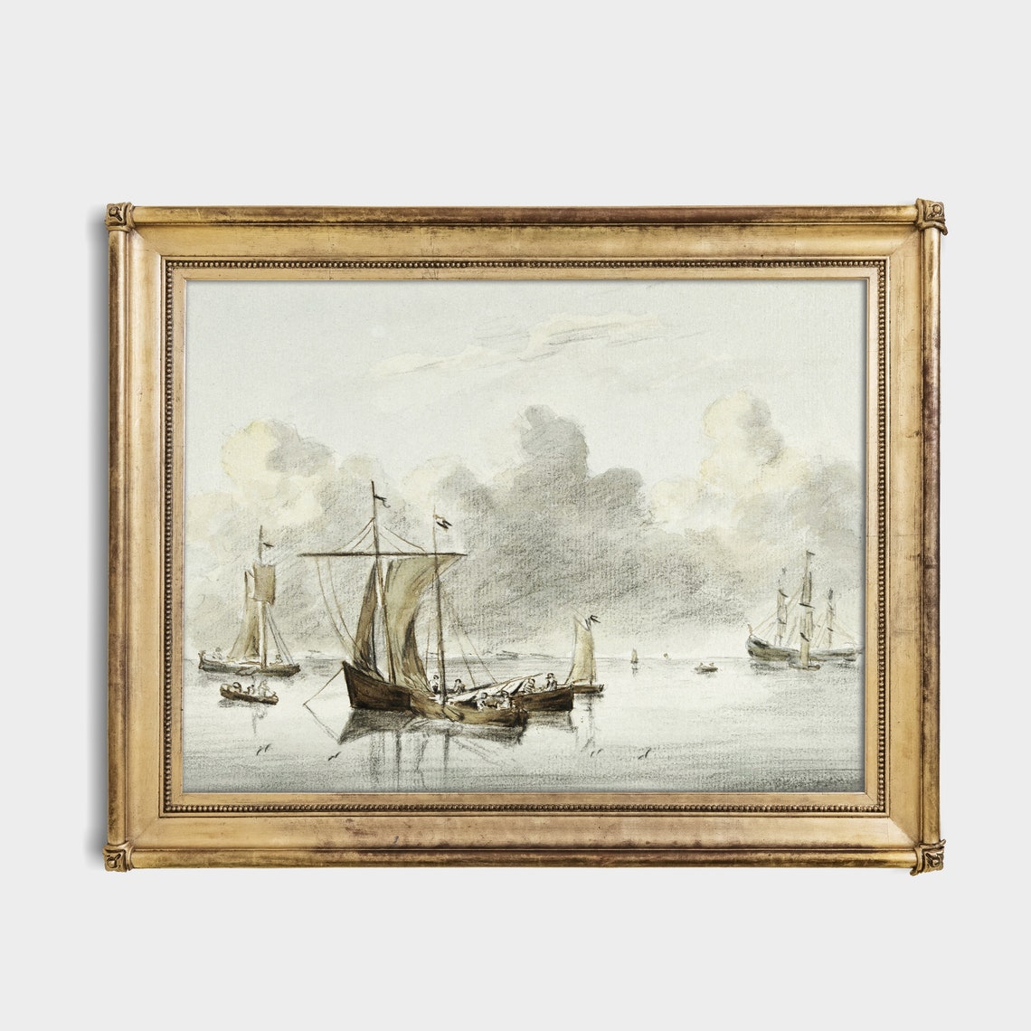 Vintage Seascape Print Antique Sailing Boat Art Muted Nautical Decor Wall Art Ocean Ship Fine Print - Image 3