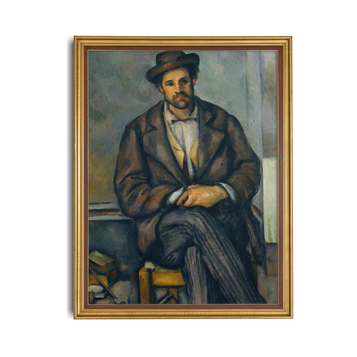 Seated Man in a Hat with Folded Hands Post-Impressionist Poster - Image 4