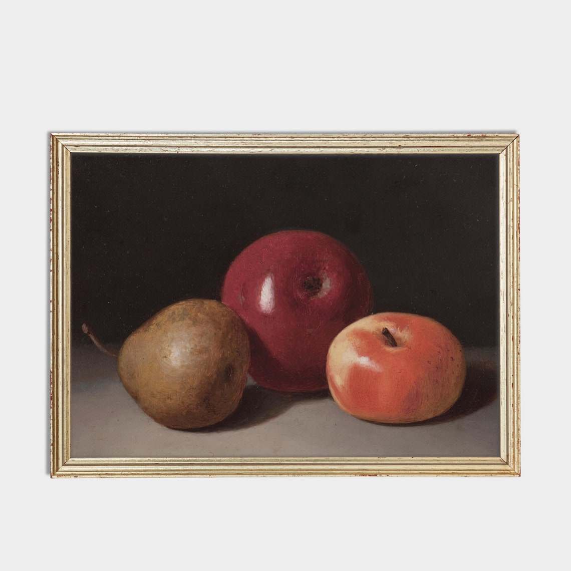 Two Apples and a Pear Resting on a Dark Moody Background Poster - Image 4