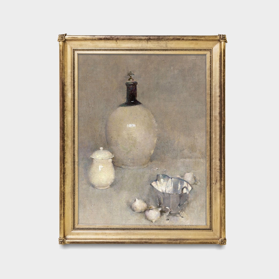 Cream Jug Silver Pitcher and Onions Muted Vintage Still Life Poster - Image 3