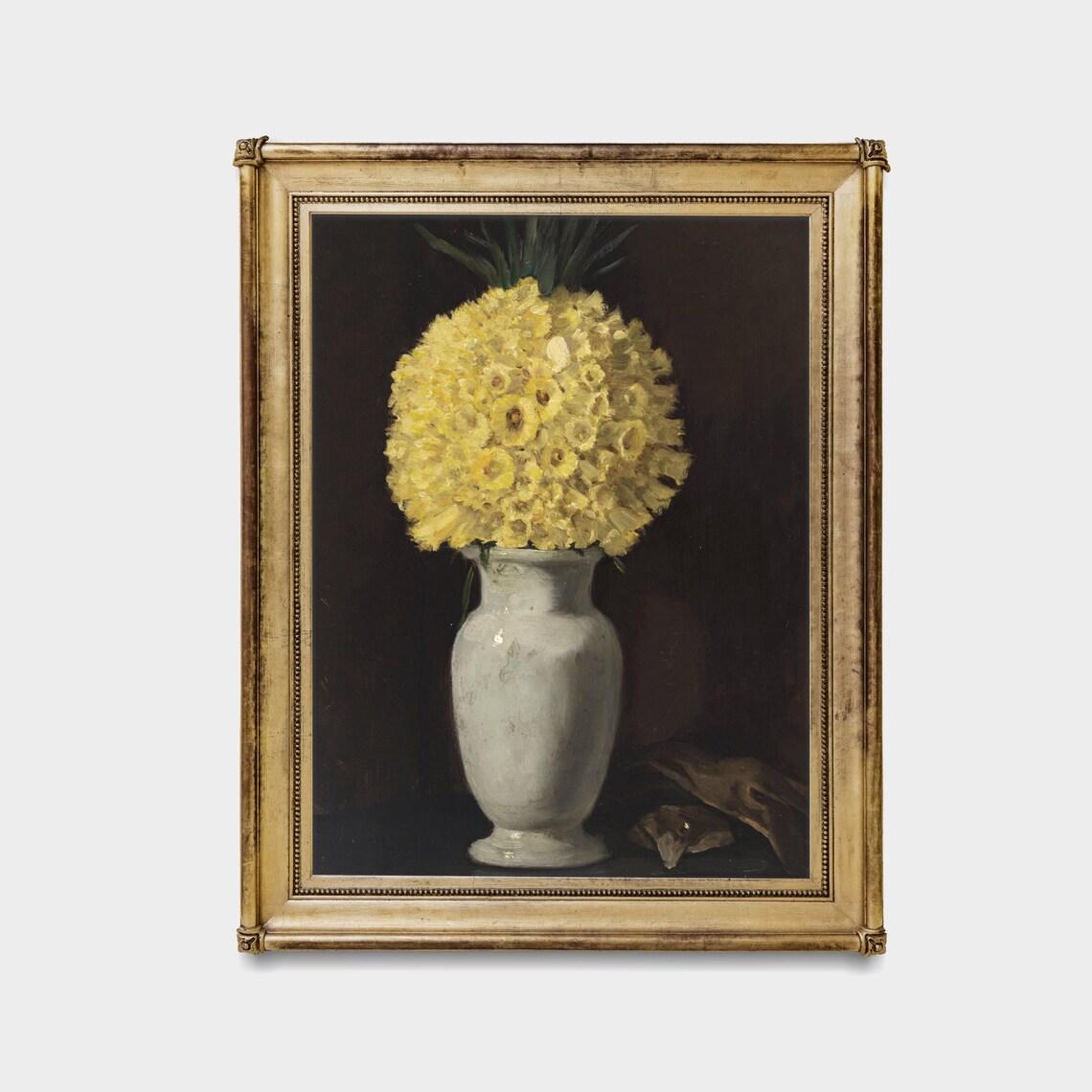 Yellow Chrysanthemums in White Vase Vintage Floral Still Life Poster - Image 3