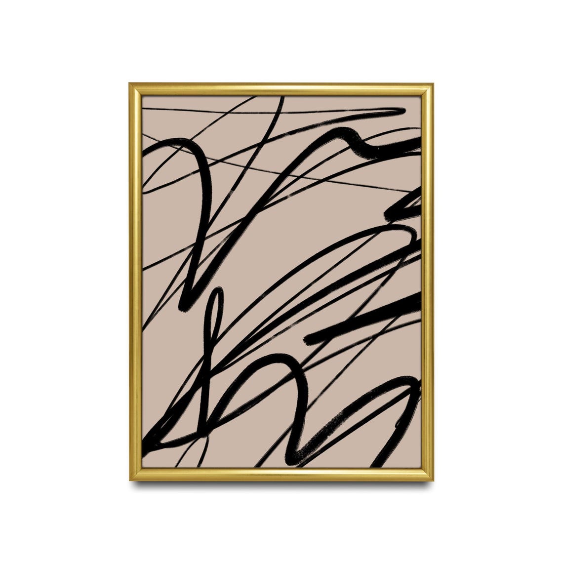Gestural Black Brushstroke Abstract on Warm Taupe Modern Poster - Image 2