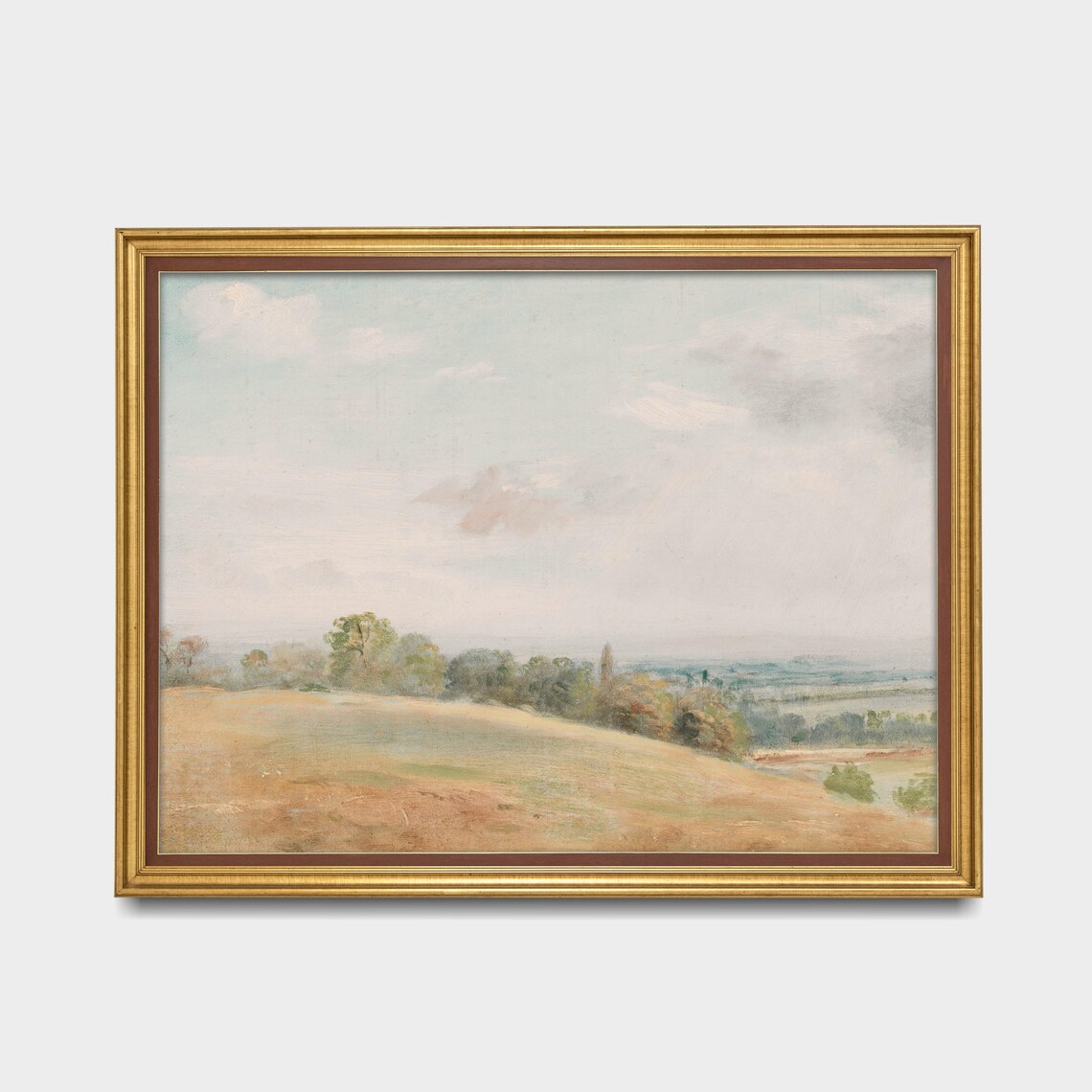 Hazy Pastoral Hillside Muted Vintage Landscape Painting Poster - Image 2
