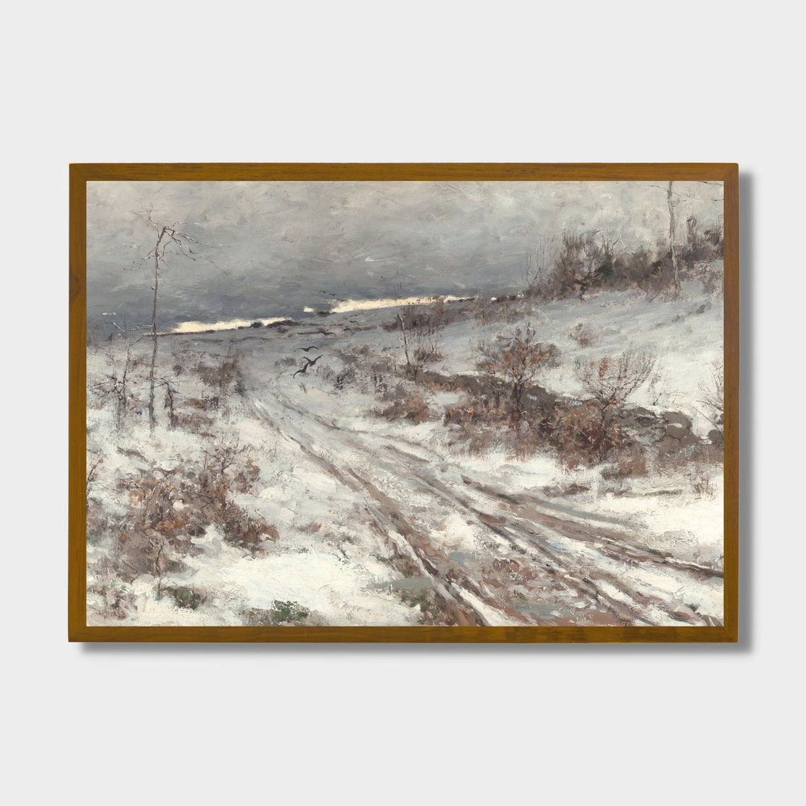 Crows Over a Snowy Country Road Moody Winter Landscape Poster - Image 3