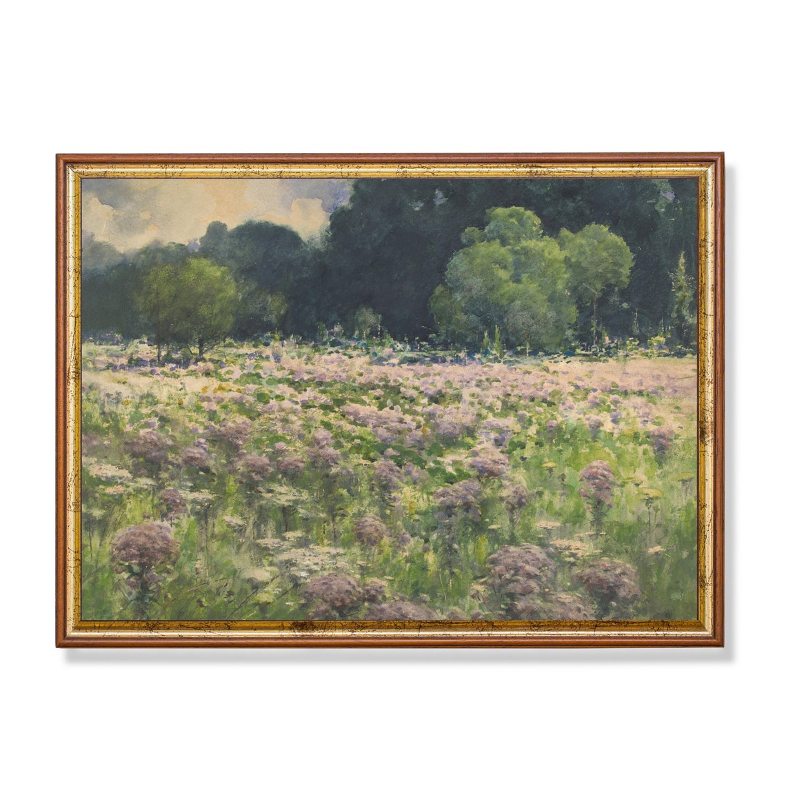 Impressionist Wildflower Meadow Lined With Trees Vintage Art Poster