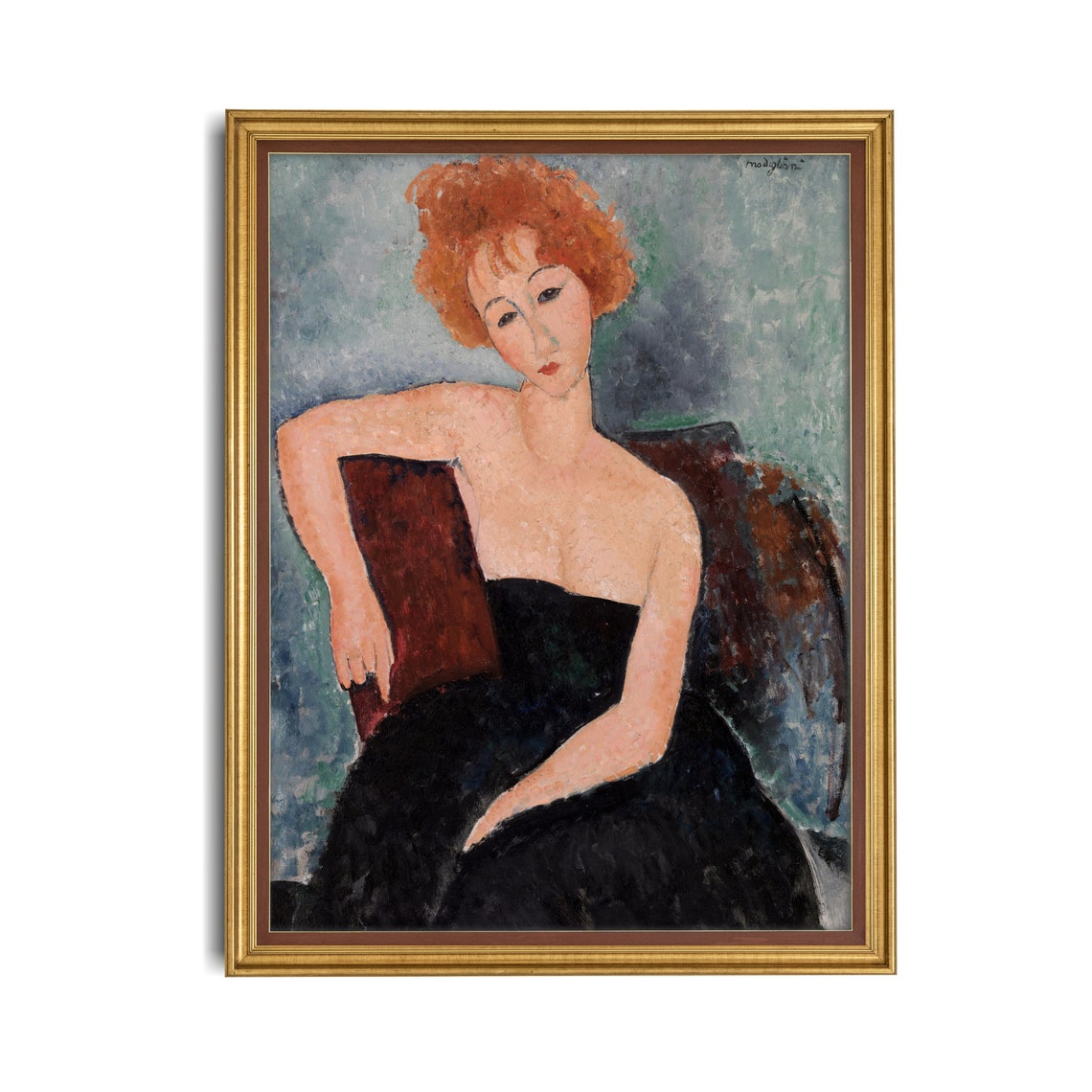 Red-Haired Woman in a Black Dress Modigliani Portrait Poster - Image 2