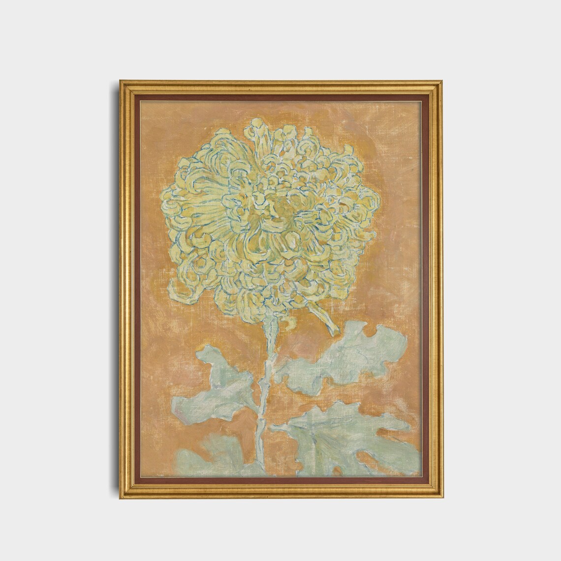 Golden Chrysanthemum On Ochre Vintage Japanese Style Floral Poster - Image 2