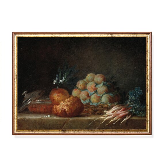 Vintage Still Life With Fruits And Vegetables Antique Prints Moody Rustic Art Wall Art Farmhouse Decor