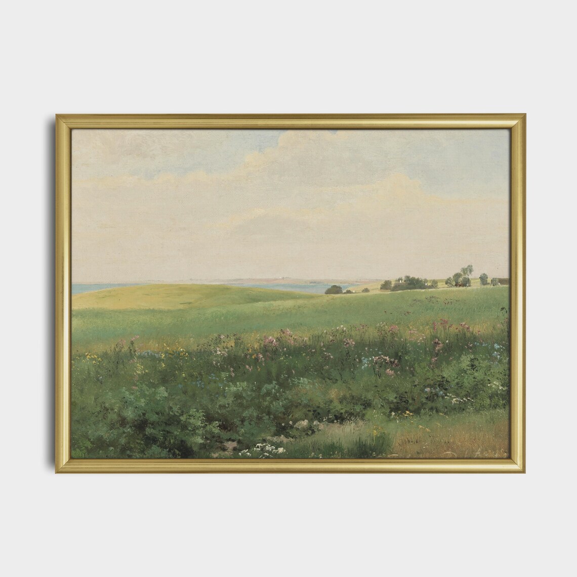Antique Coastal Meadow Landscape With Wildflowers by the Sea Poster - Image 4