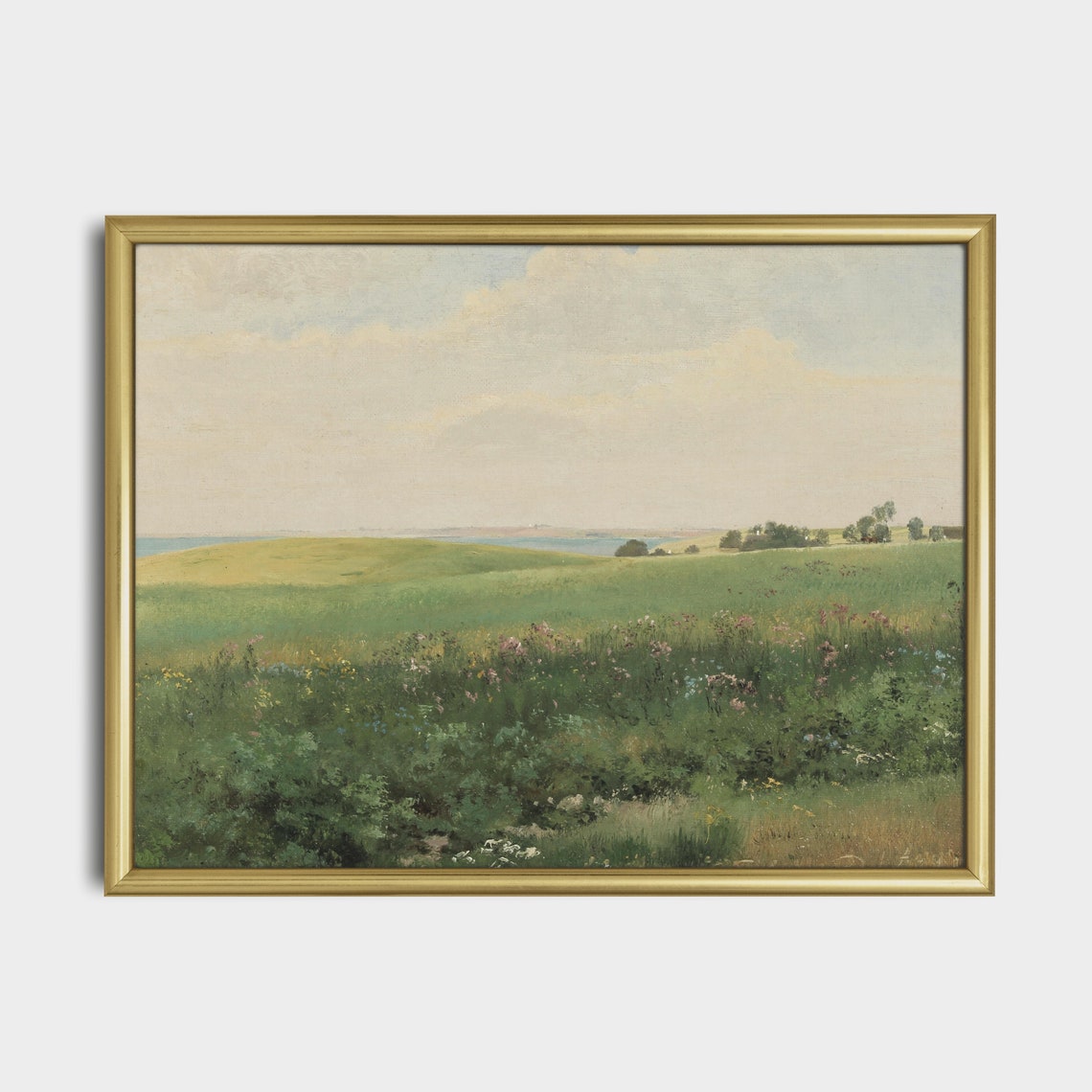 Sunlit Wildflower Meadow Rolling Toward a Distant Lake Poster - Image 3