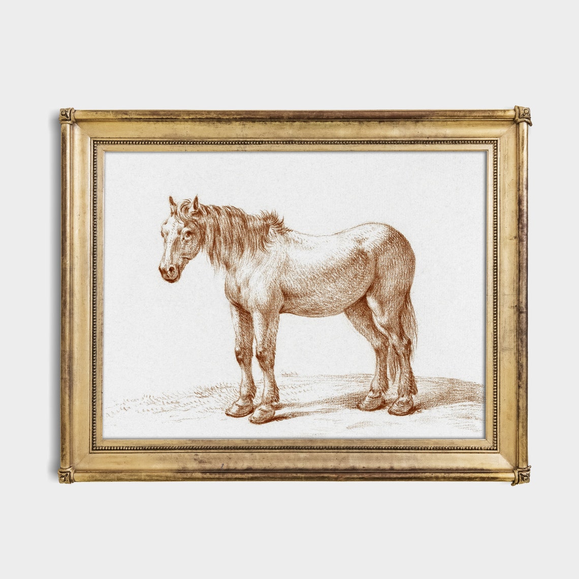 Standing Horse Profile Study Vintage Sepia Equine Sketch Poster - Image 2