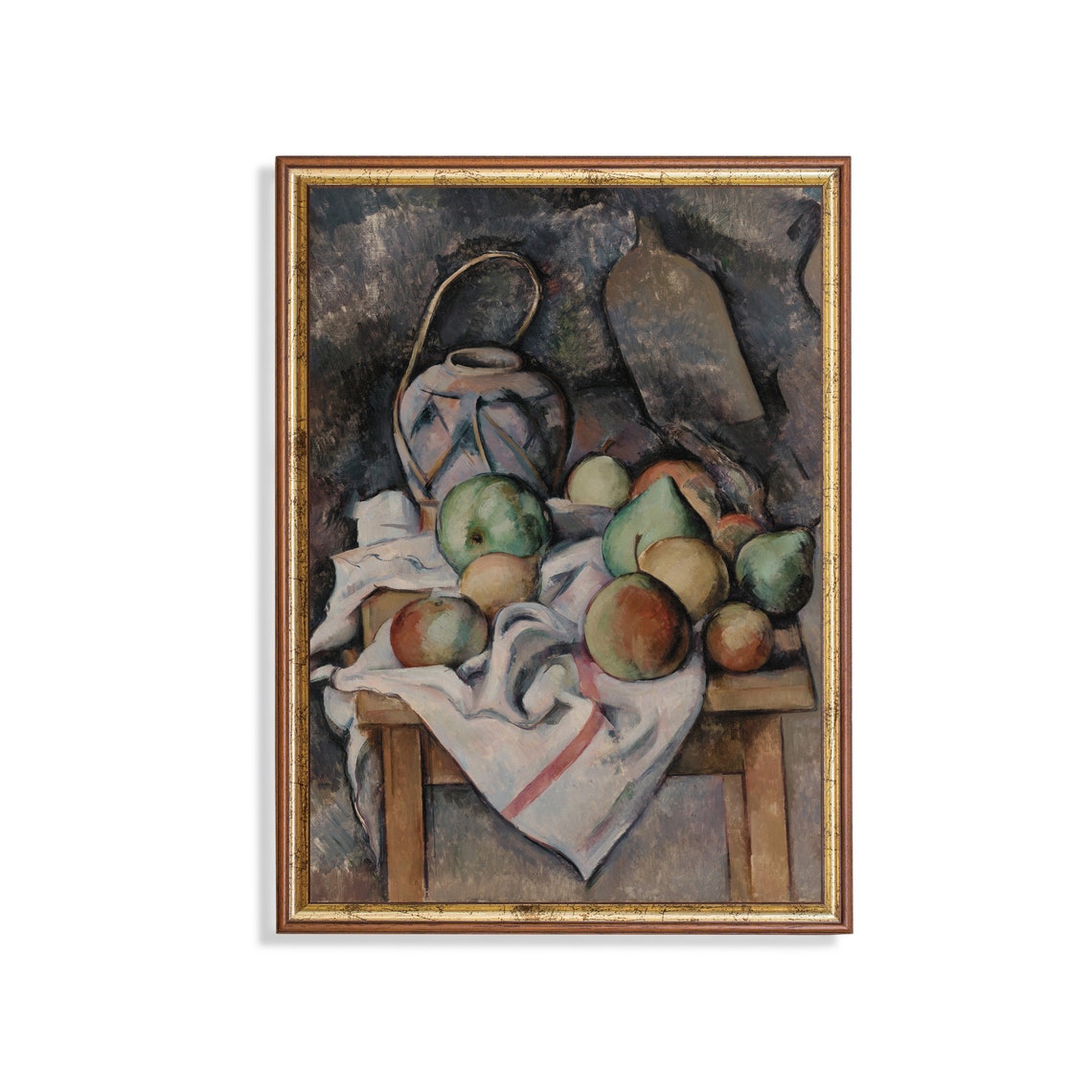 Still Life with Ginger Jar Pears and Apples Vintage Painting Poster