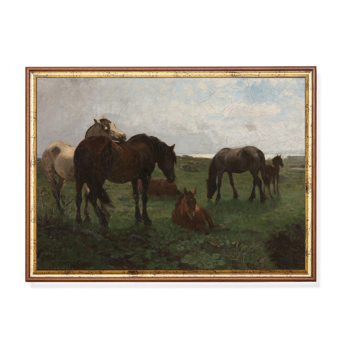 Vintage Horses Painting, Antique Equestrian Art Print