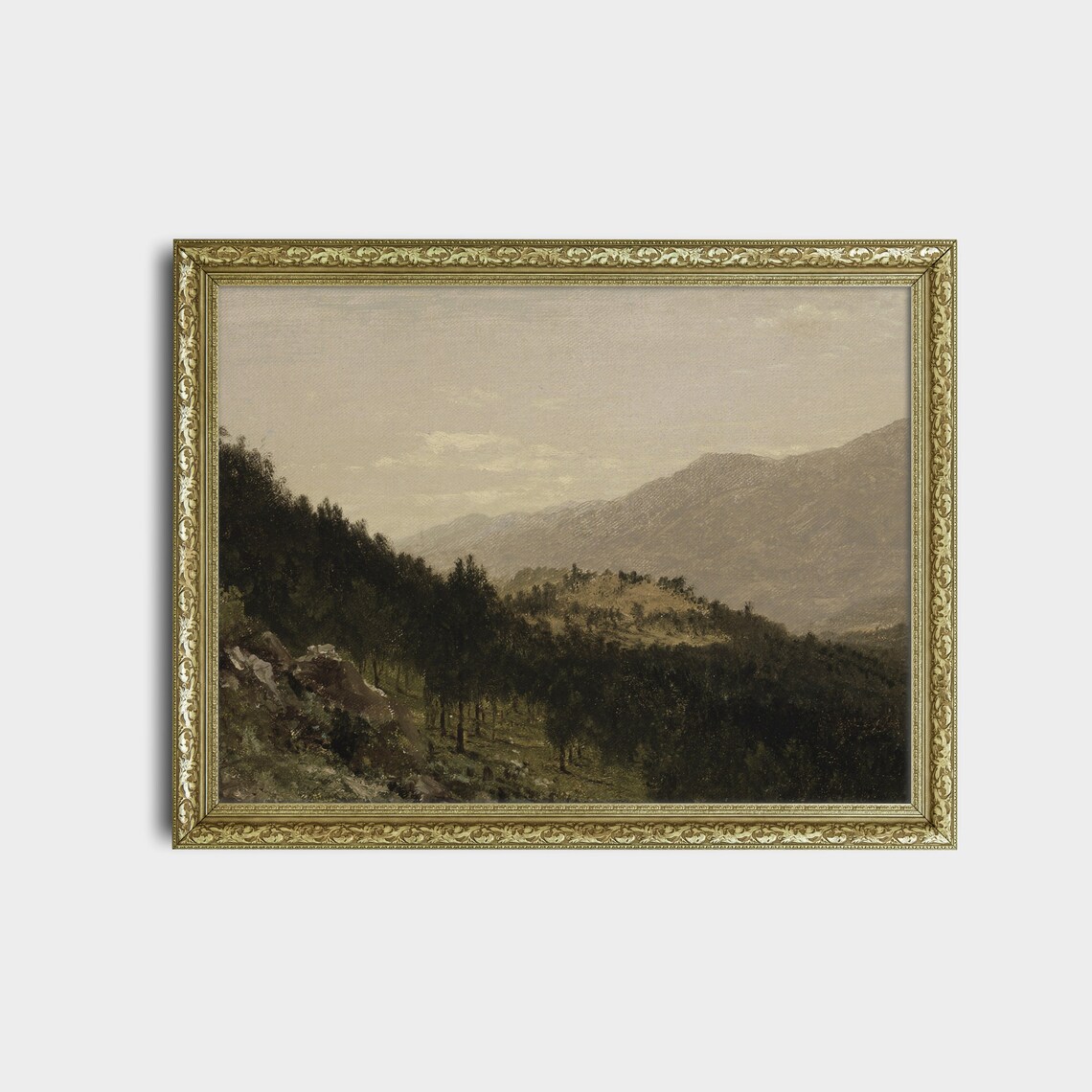 Serene Mountain Landscape Print Vintage Nature Artwork Classic Countryside Scene Misty Hills And Forest Tranquil Wall Art - Image 2