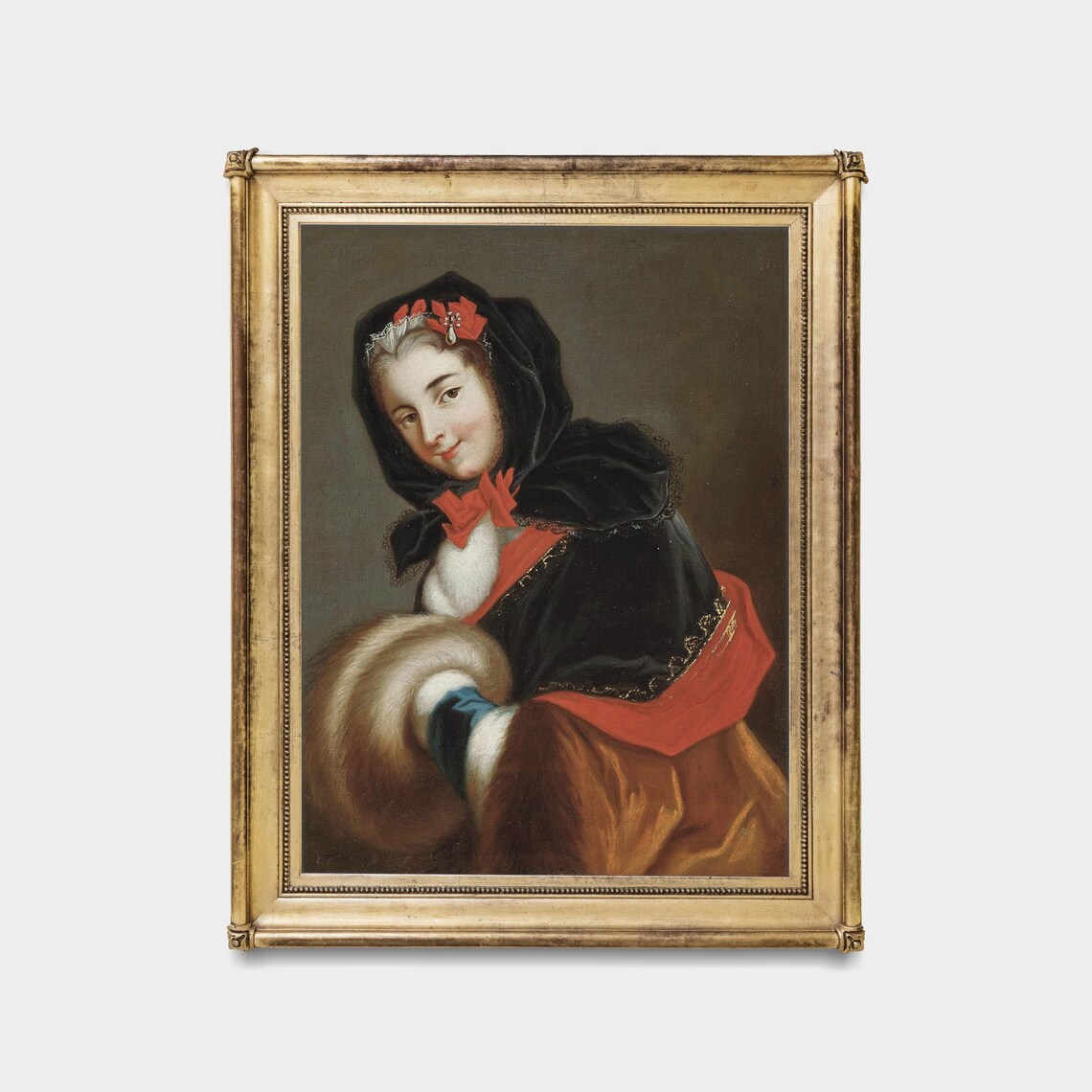 Lady in Fur Muff Red Ribbons Antique Winter Portrait Art Poster - Image 5