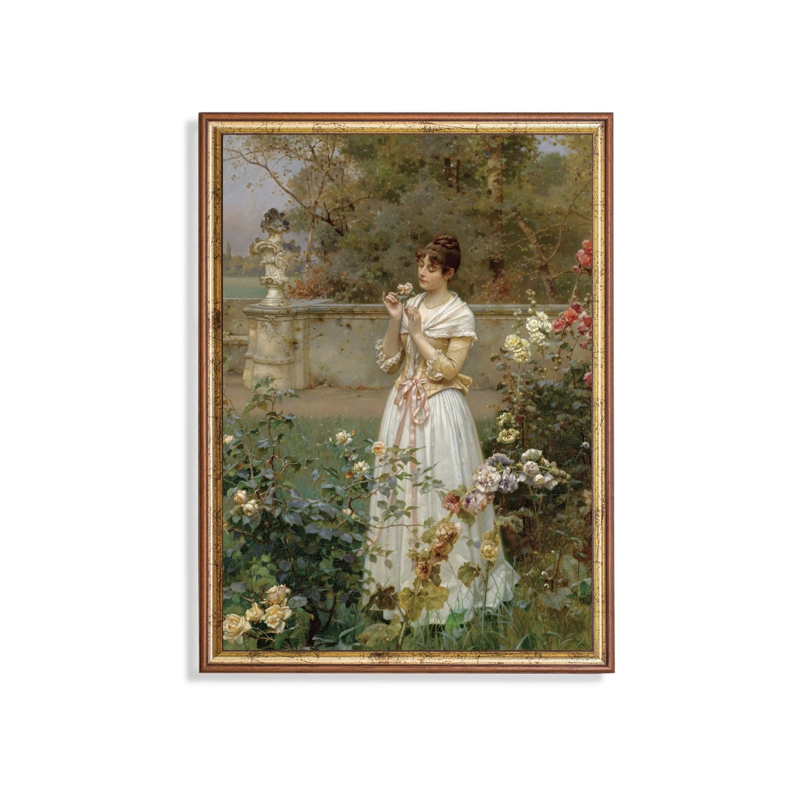 Printed And Shipped Woman In Rose Garden Vintage Portrait Painting Moody Rustic Oil Painting Victorian Female Art Physical Prints