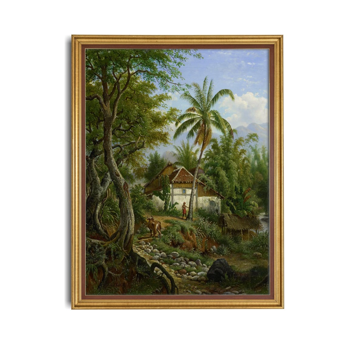 Tropical Landscape with Palm Trees and a Village Hut Art Poster - Image 4