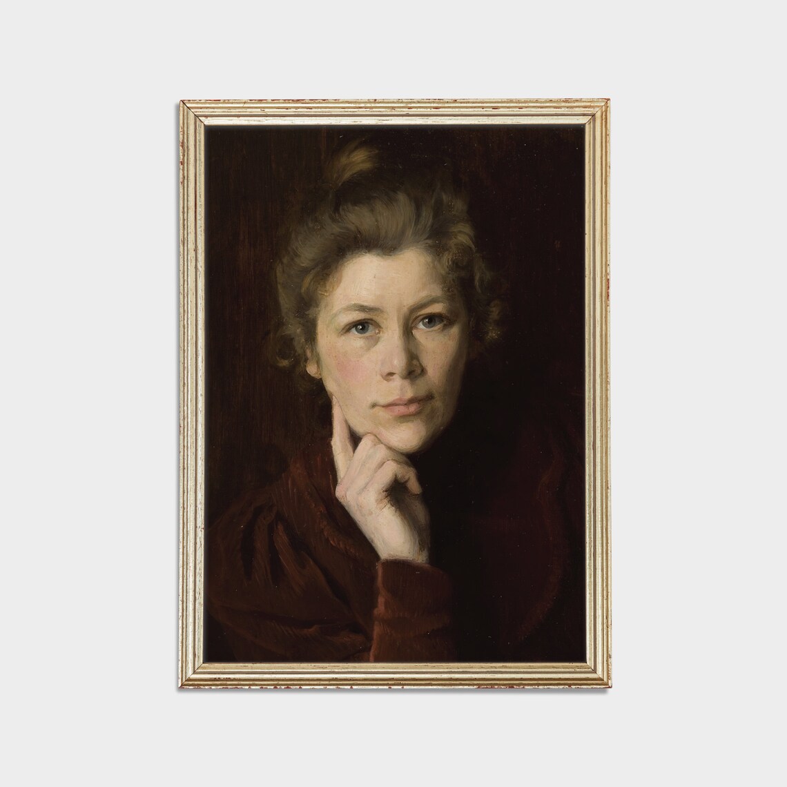 Thoughtful Woman Resting Her Chin on Her Hand Vintage Art Poster - Image 2