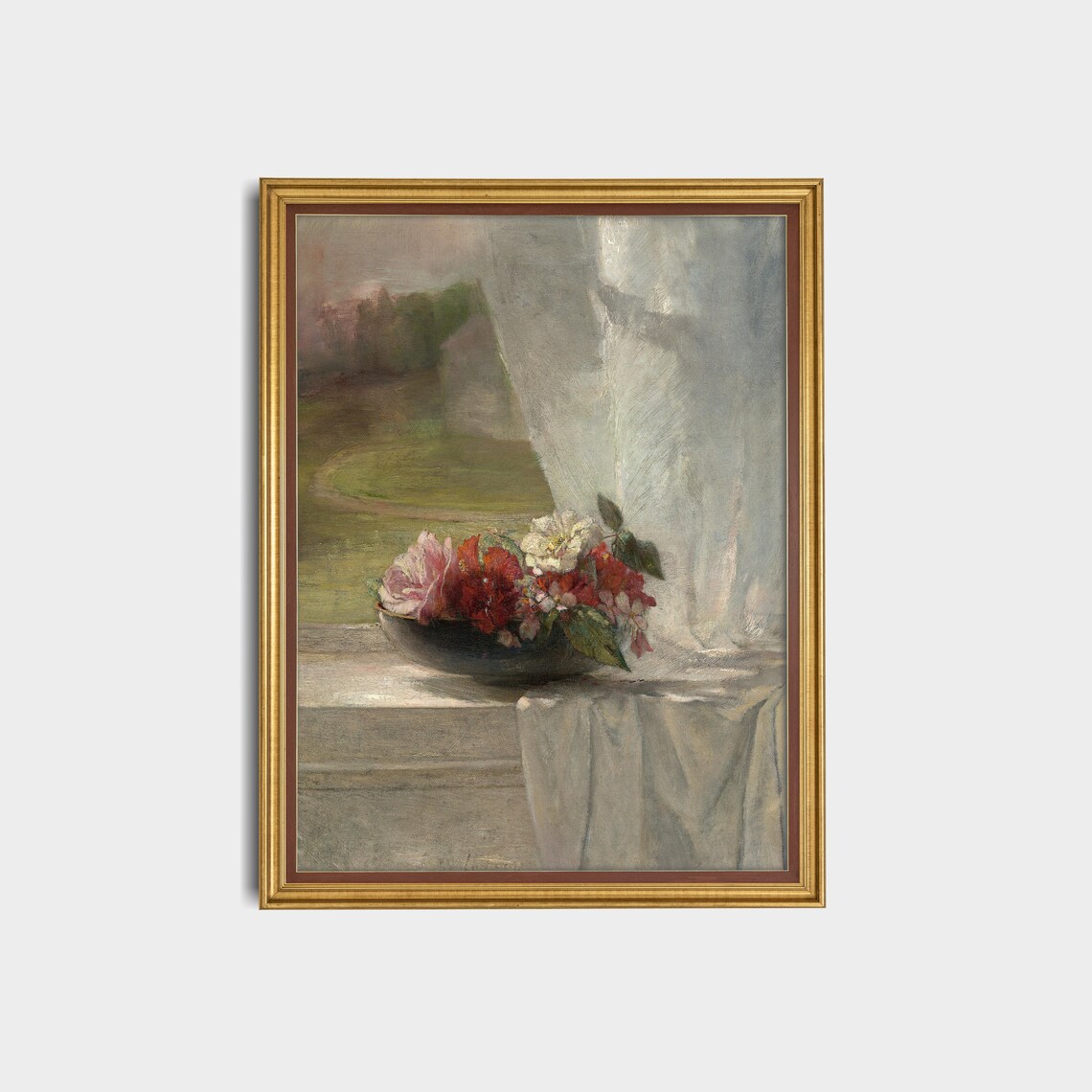 Bowl of Roses on a Windowsill Vintage Floral Painting Poster - Image 3