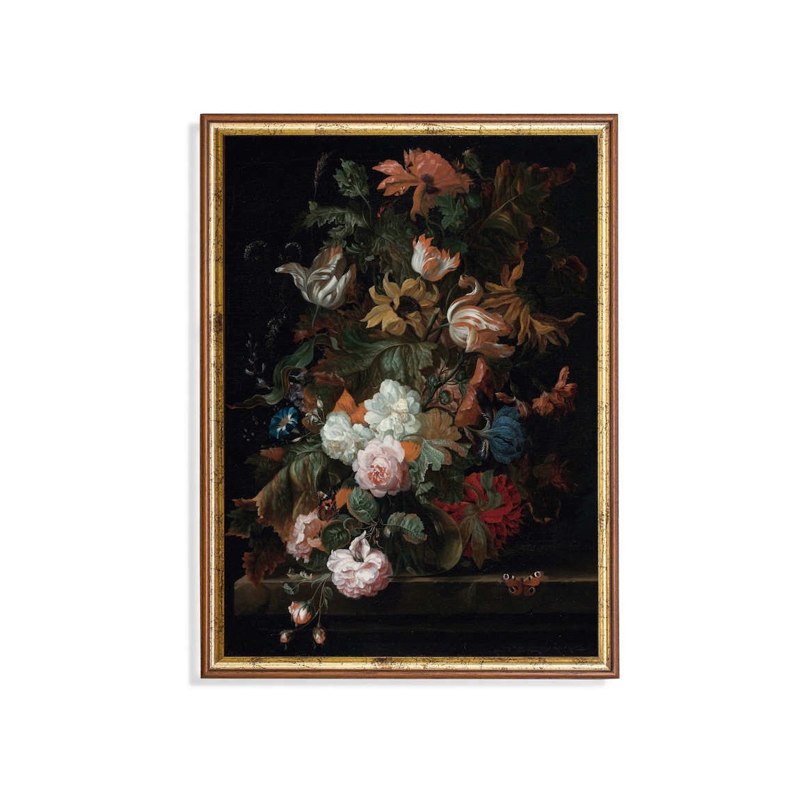 Vintage Dutch Baroque Floral Bouquet Still Life on Black Poster