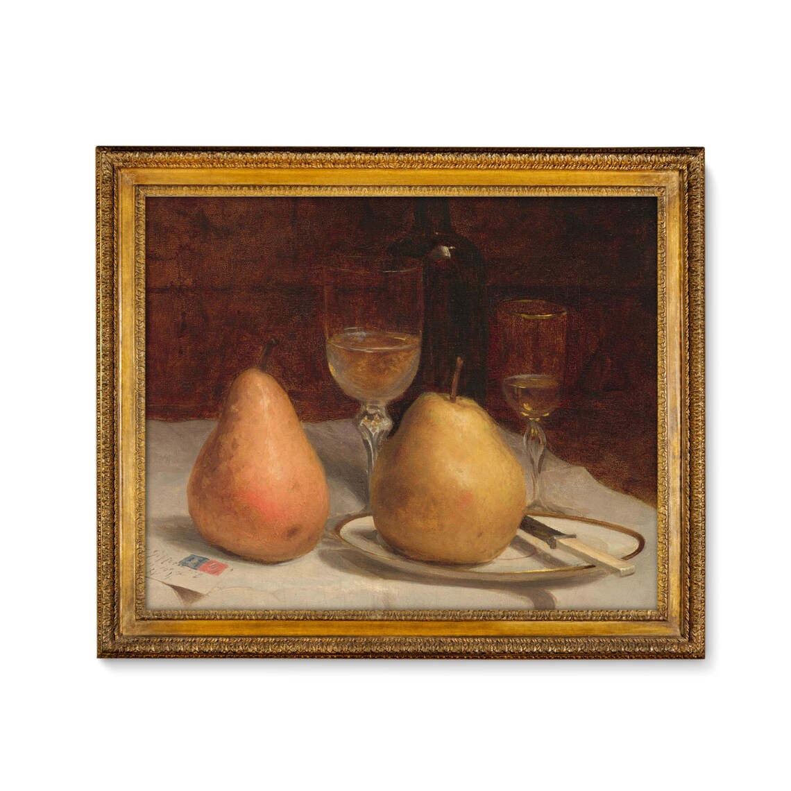 Printed And Shipped Vintage Still Life With Pears Antique Kitchen Decor Fruits Painting Physical Prints Two Pears On A Table - Image 3