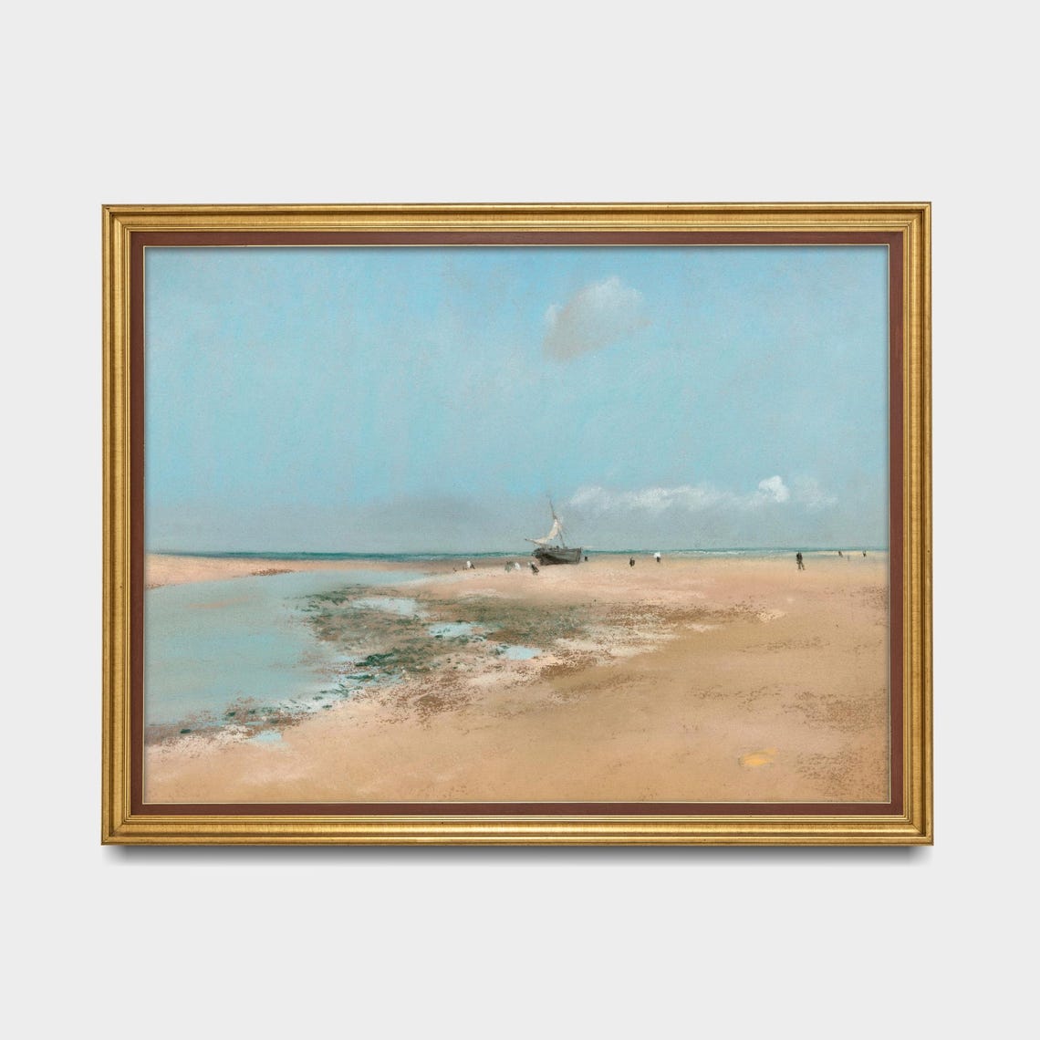 Sandy Beach Low Tide Sailboat Soft Minimal Seascape Art Poster - Image 5