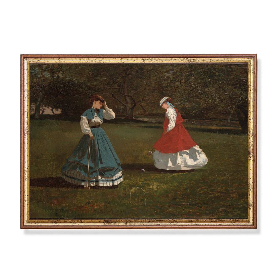 Two Women Playing Croquet On A Sunny Lawn Vintage Painting Poster