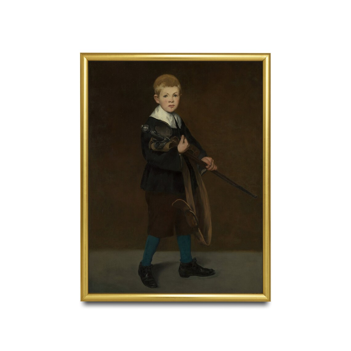 Young Boy Holding a Sword Antique Child Portrait Oil Painting Poster - Image 2