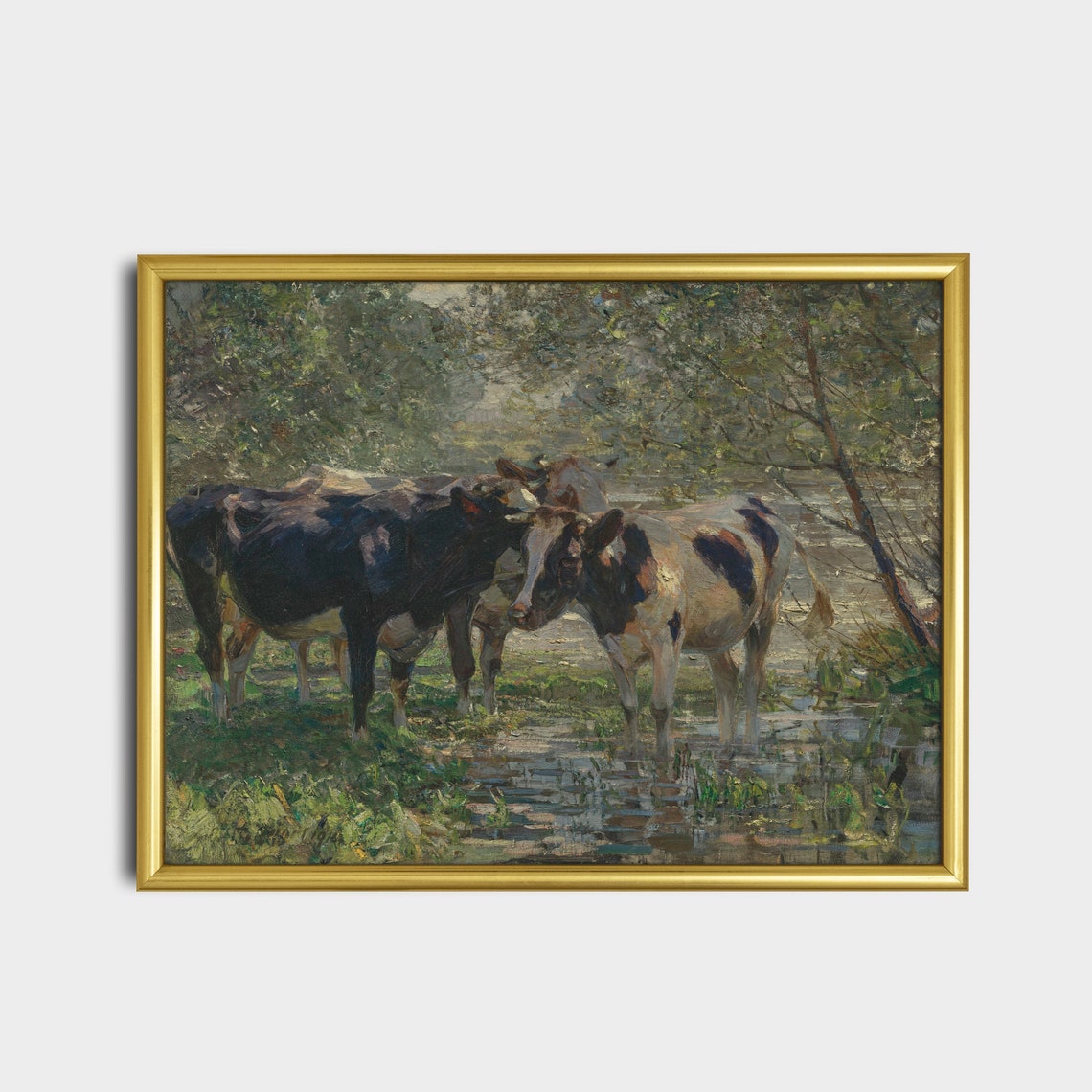 Cows Wading in a Shaded Woodland River Vintage Cattle Poster - Image 5