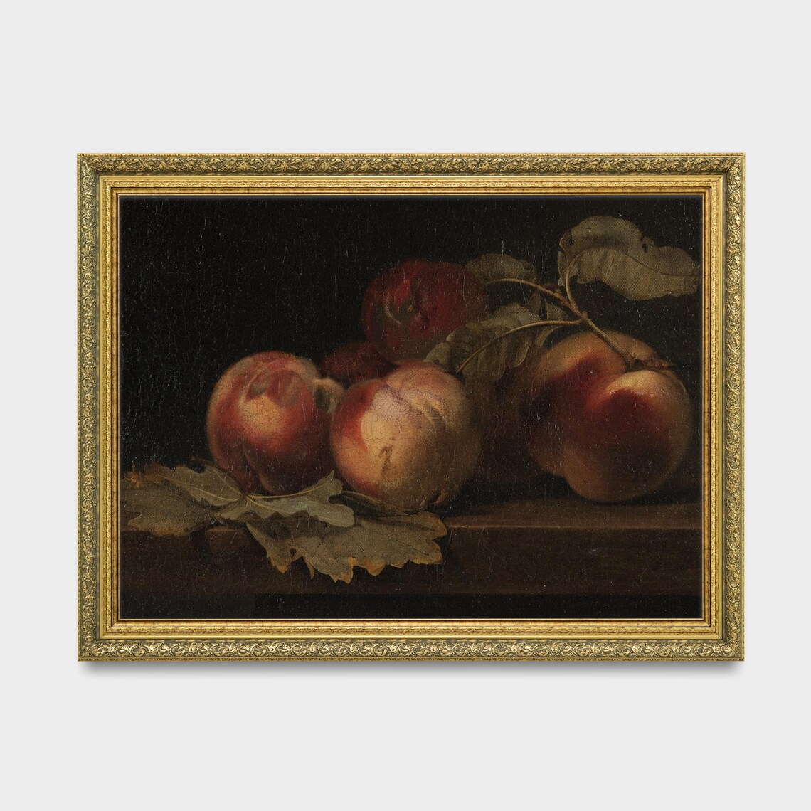 Still Life With Ripe Peaches Moody Dark Oil Painting Antique Poster - Image 3