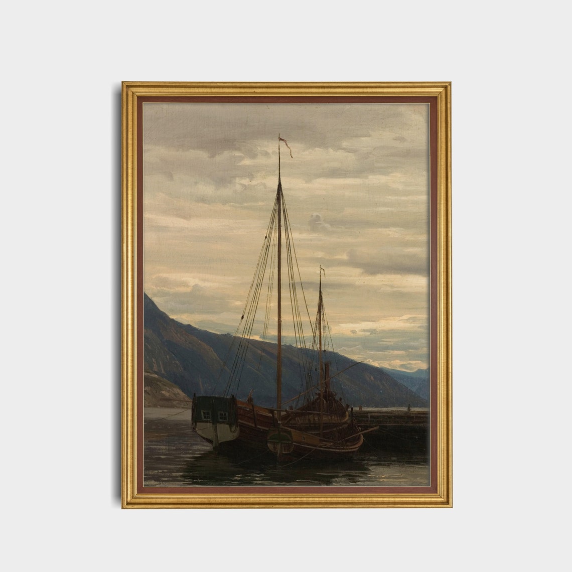 Vintage Sailing Boat Painting Antique Coastal Decor Moody Rustic Print Seascape Fine Print Instant Wall Art - Image 4