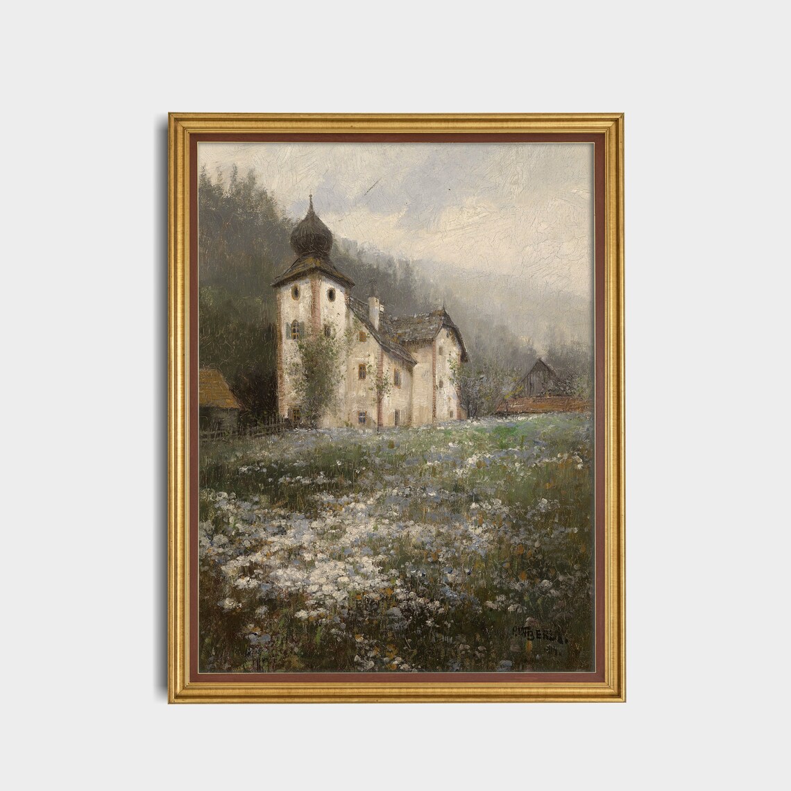Church On The Hill Vintage Landscape, Farmhouse Art Print - Image 3