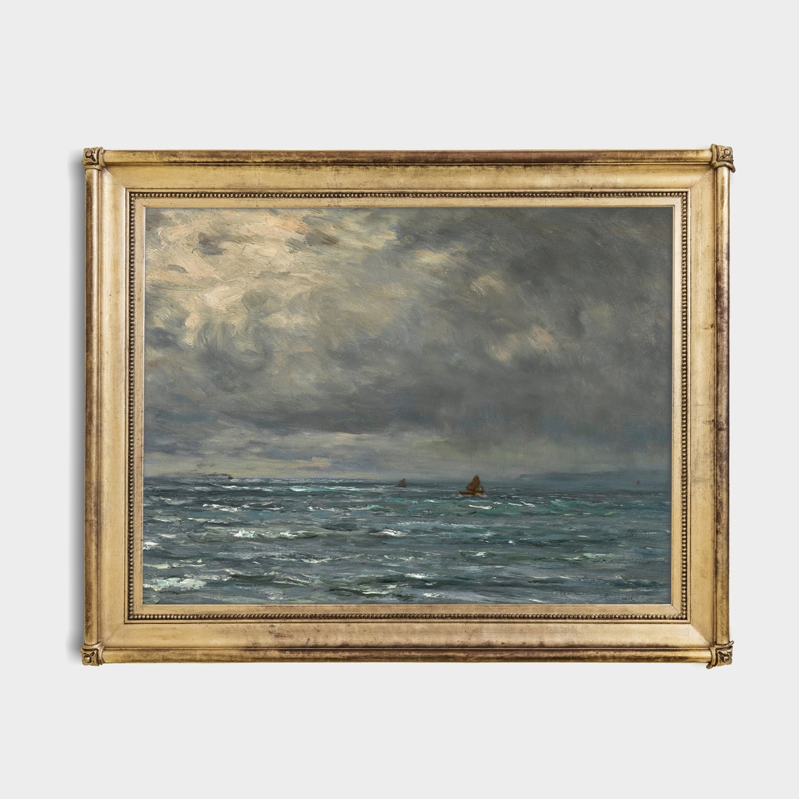Stormy Gray Seascape with Rolling Waves and Distant Sails Poster - Image 2