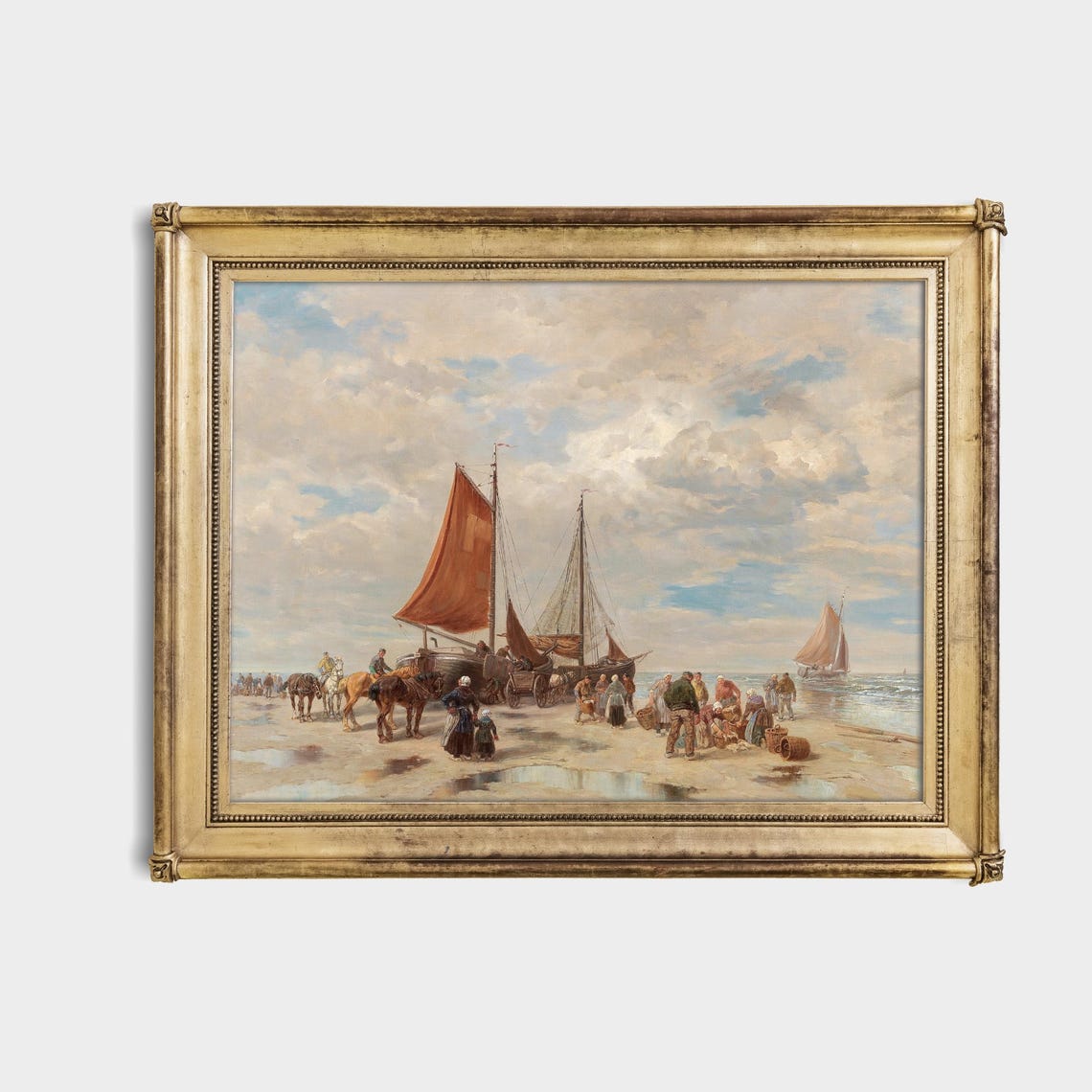 Fishermen Unloading Their Catch On A Beach Vintage Art Poster - Image 4