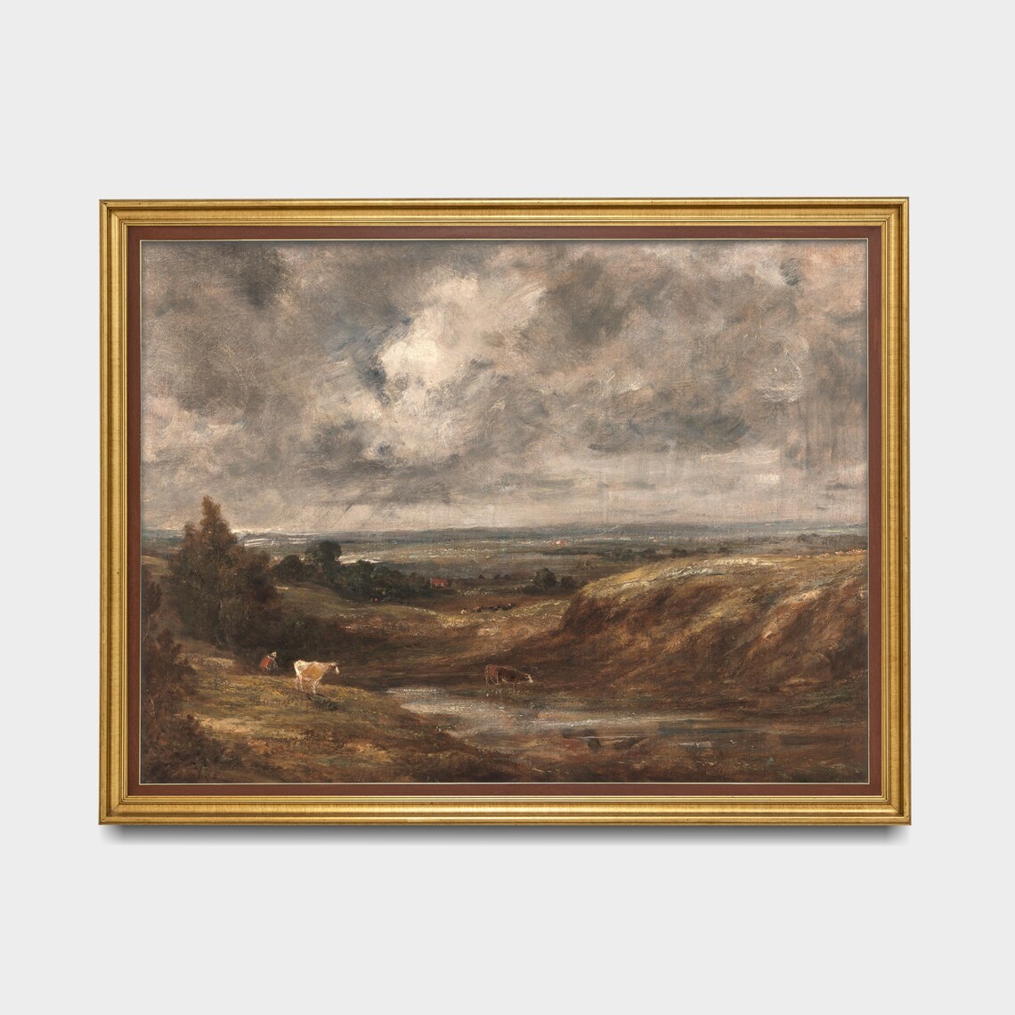 Stormy Countryside with Cows by a Stream Vintage Landscape Oil Poster - Image 4