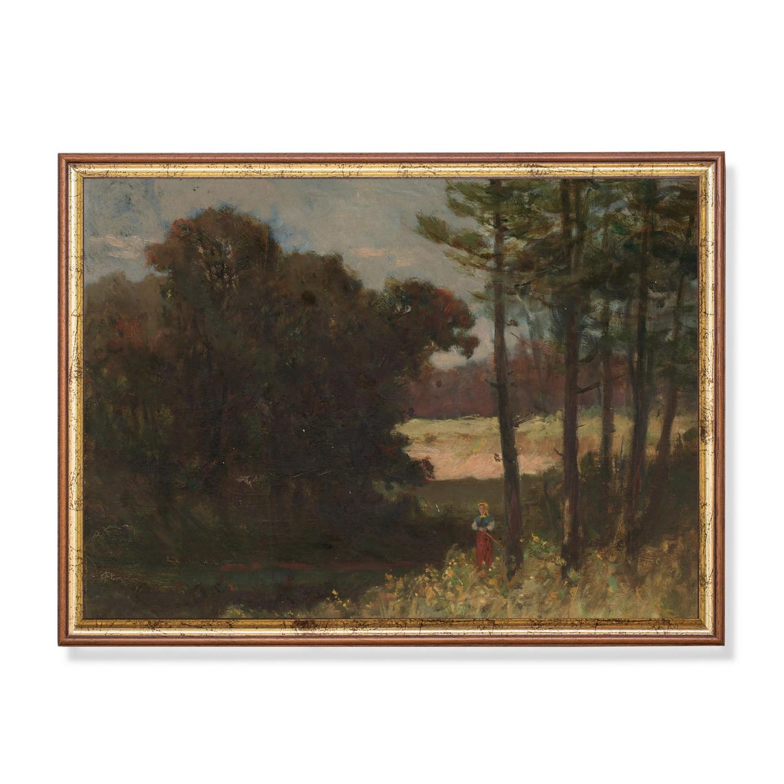 Moody Antique Woodland Scene With Figure At Dusk Fine Art Poster