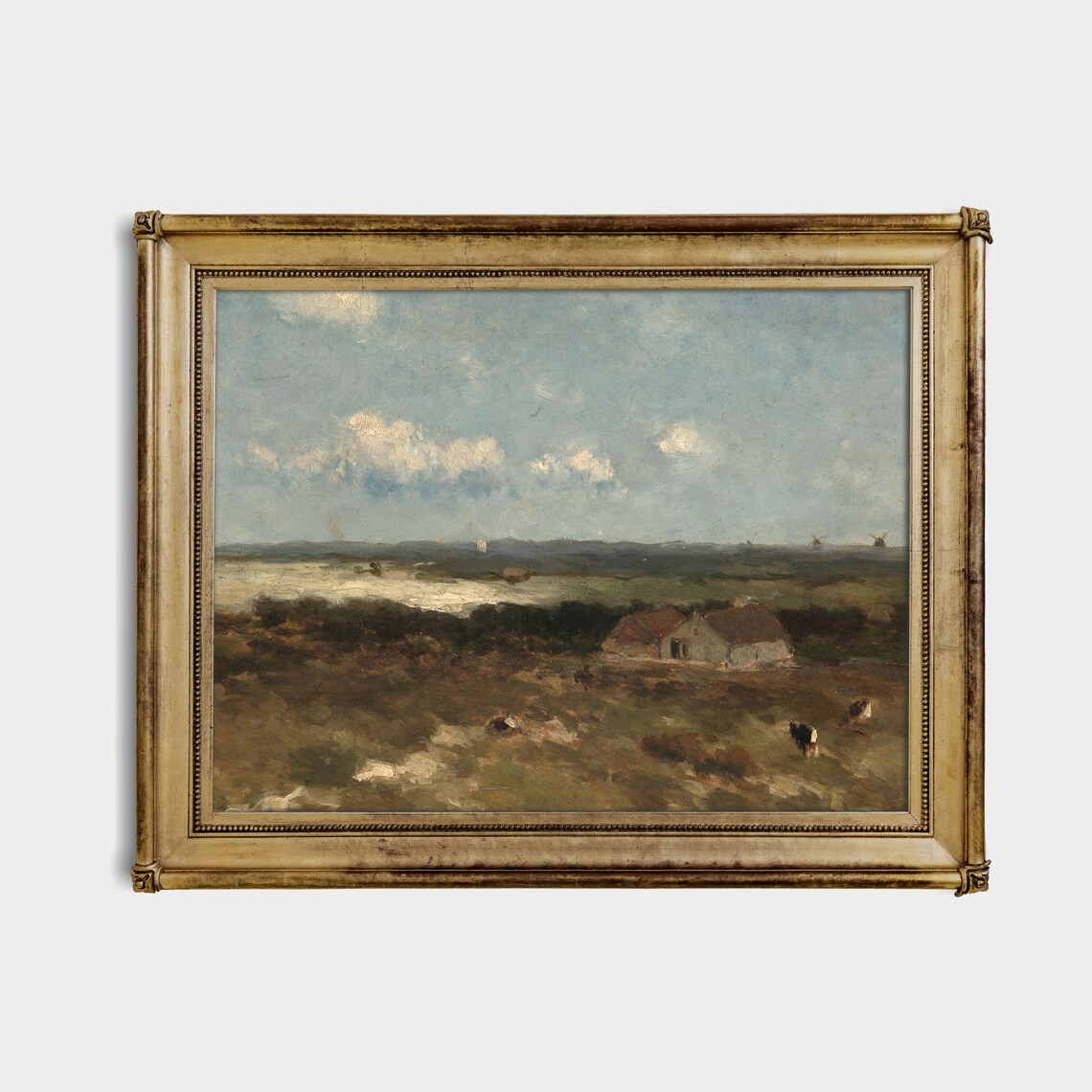 Dutch Heath Farmhouse with Cows and Windmills Landscape Poster - Image 4