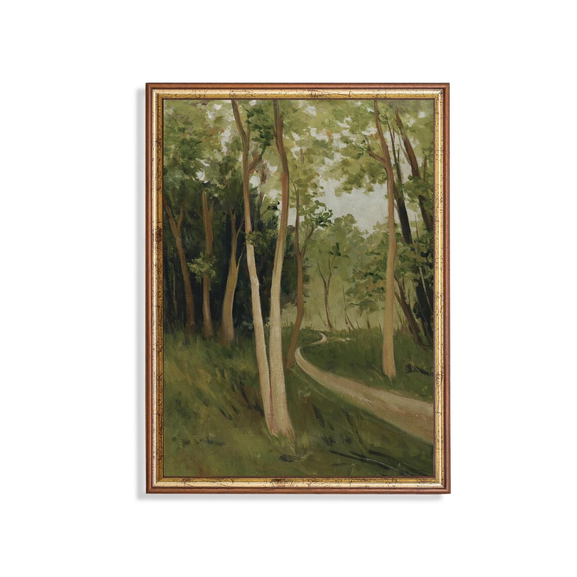 Mailed Print Vintage Landscape Tree Forest Painting Antique Art Print Vertical Wall Art Farmhouse Wall Decor Physical Prints