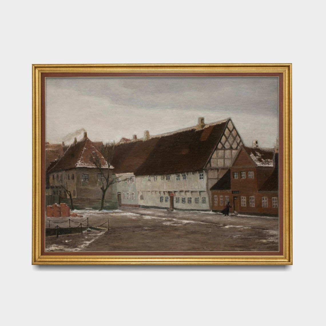 Old European Town Square with Half-Timbered Houses in Winter Poster - Image 3