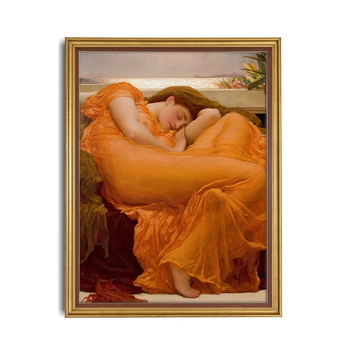 Flaming June Sleeping Lady in Orange Silk by Leighton Poster - Image 3