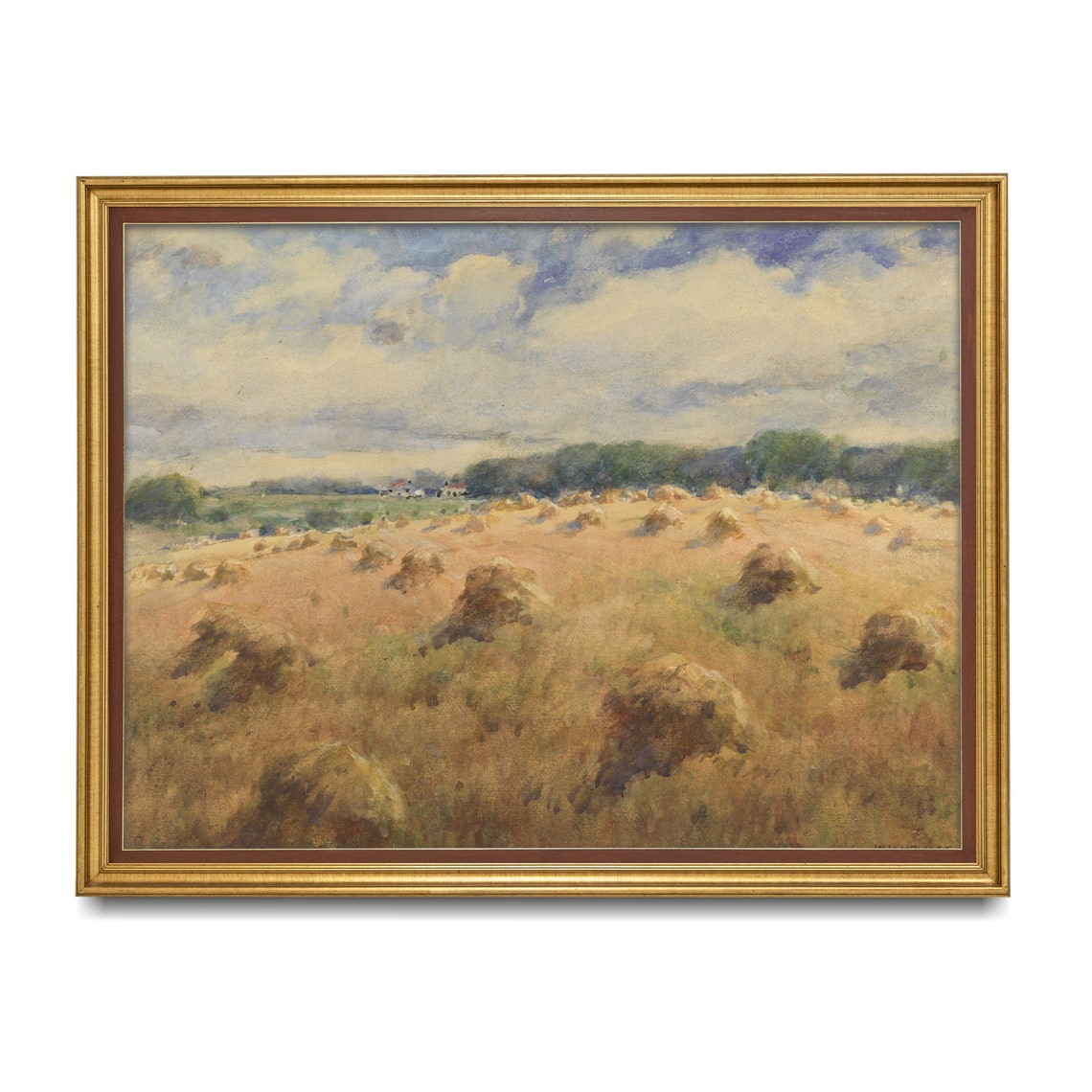 Harvest Field With Haystacks Under a Cloudy Sky Landscape Poster - Image 3