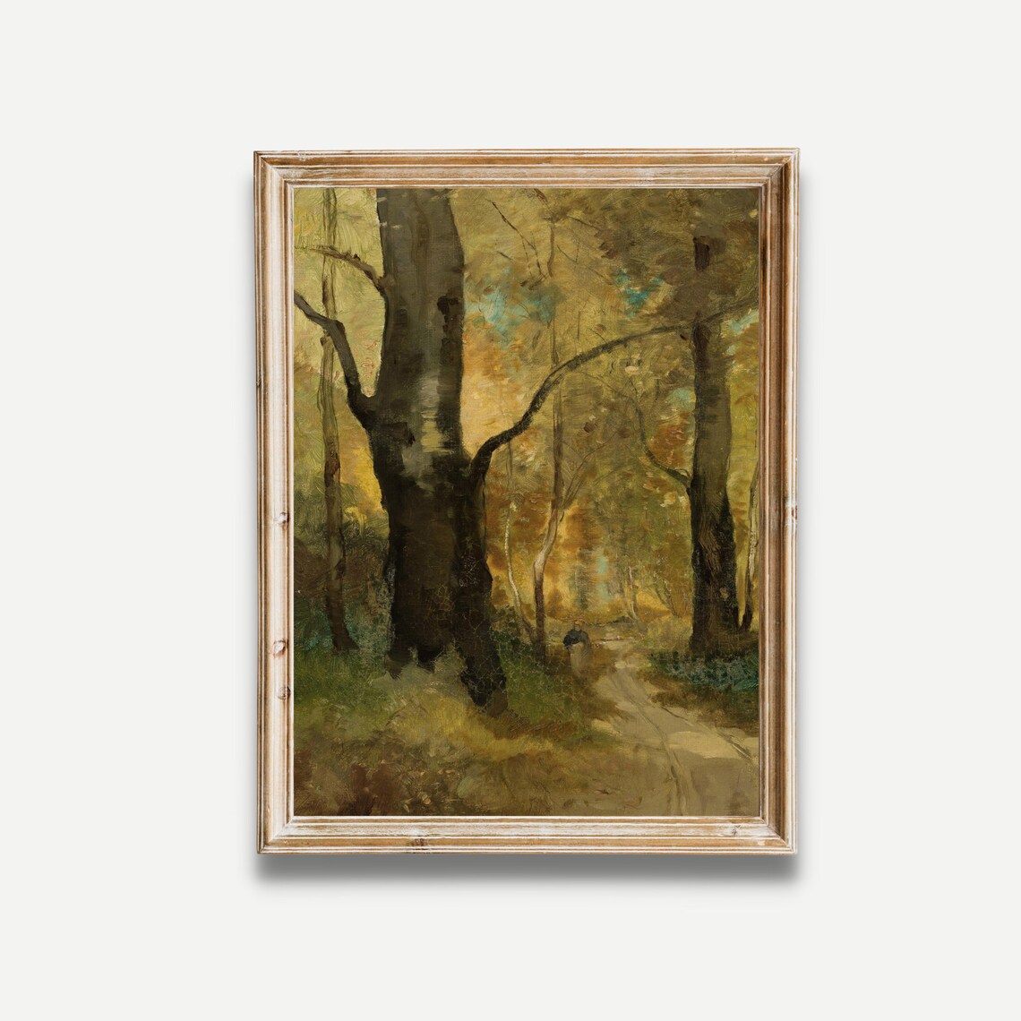 Autumn Forest Path with Lone Walker Vintage Oil Painting Poster - Image 3